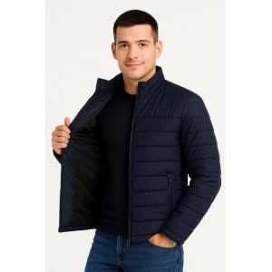 MDB Erkek Bomber ont Ceket – u İtici Kumaş, Kapitone Astarlı, Fermuarlı, Kışlık  acivert