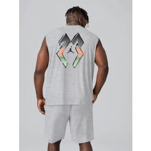 MDB Erkek ırt Baskılı ıfır Kol İkili Şort Takım  Gri