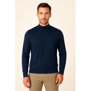 MDB Erkek Yarım Boğaz Triko Kazak Yumuşak Dokulu Pamuklu Ince Dokuma, Uzun Kollu Rahat Regular Kalıp  acivert