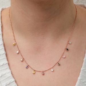 MDB Gümüş Renkli Oval Taşlı Şans Kadın Kolye