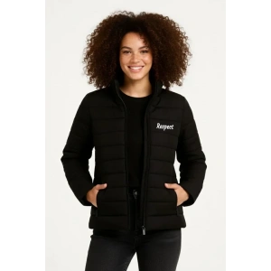 MDB ikro u İtici Kapitone Baskılı Astarlı Fermuarlı Bomber ont  iyah