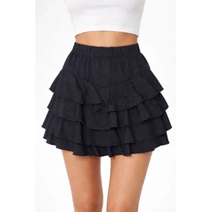 MDB iyah Katlı ini Fırfıtlı Etek astikli Yüksel Bel, Volanlı Tasarım, Rahat Kalıp, Günlük Ve Şık Kombinelere Uygun Yazlık Etek  iyah