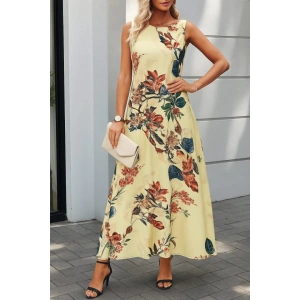 MDB Kadın Askılı Yuvarlak Yaka Cepli Desenli Süprem Elbise