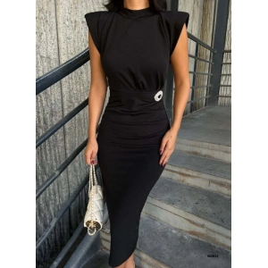 MDB Kadın Bisiklet Yaka Vatkalı Broş Detay Kısa Kol idi Boy Elbise