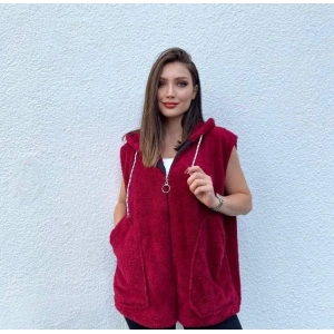 MDB Kadın Kapüşon Ve Fermuar Detay Welsoft Kolsuz Yelek