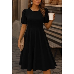 MDB Kadın Kısa Balon Kollu Bisiklet Yaka Geniş Kesim Janjan Krep Elbise