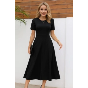 MDB Kadın Kısa Kollu Bisiklet Yaka Maksi Boy Ithal Krep Elbise