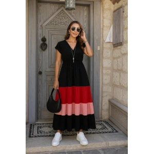 MDB Kadın Kısa Kollu Kruvaze Yakalı çok Renkli Aerobin Elbise