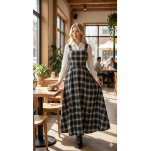 MDB Kadın Omuz Askılı Full Ekose Detay Elbise