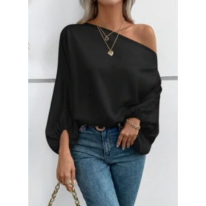 MDB Kadın Tek Omuzu Açık Uzun Kollu Salaş Sandy Bluz