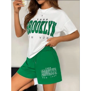 MDB Kadın Üst Süprem Alt İki İplik Kumaş Brooklyn Baskılı İkili Takım