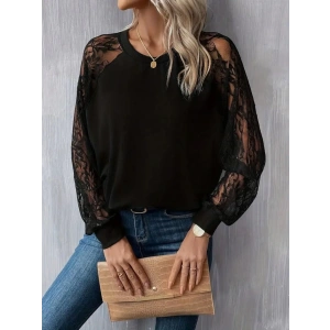 MDB Kadın Uzun Dantel Kollu Bisiklet Yaka Viskon Bluz