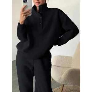 MDB Kadın Uzun Kollu Balıkçı Dik Yakalı Düğmeli üç Iplik Bluz Ve Pantolon Ikili Takım