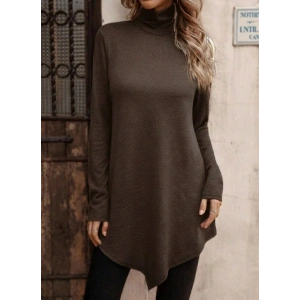 MDB Kadın Uzun Kollu Balıkçı Yaka Asimetrik Kesim Detaylı Yün Viskon Bluz