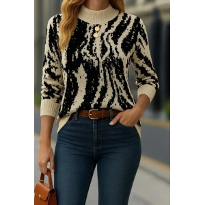 MDB Kadın Uzun Kollu Balıkçı Yaka çok Renkli Triko Bluz