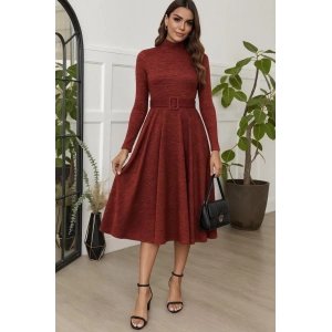 MDB Kadın Uzun Kollu Balıkçı Yaka Kemer Detaylı Yumoş Midi Elbise