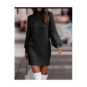 MDB Kadın Uzun Kollu Balıkçı Yaka Mini Triko Elbise