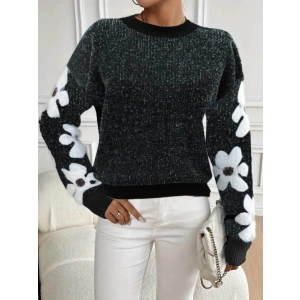 MDB Kadın Uzun Kollu Bisiklet Yaka çiçek Desenli Triko Bluz