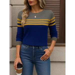 MDB Kadın Uzun Kollu Bisiklet Yaka çok Renkli Triko Bluz