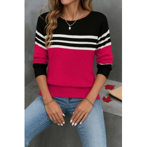 MDB Kadın Uzun Kollu Bisiklet Yaka çok Renkli Triko Bluz