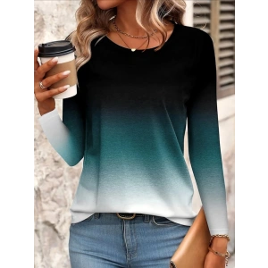 MDB Kadın Uzun Kollu Bisiklet Yaka Desenli Süprem Bluz