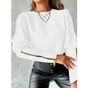 MDB Kadın Uzun Kollu Bisiklet Yaka Fermuar Detaylı Ithal Krep Bluz