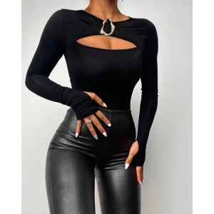 MDB Kadın Uzun Kollu Bisiklet Yaka Göğüs Dekolteli Viskon Bluz