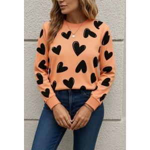 MDB Kadın Uzun Kollu Bisiklet Yaka Kalp Desenli Iki Iplik Bluz