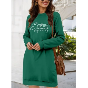 MDB Kadın Uzun Kollu Bisiklet Yaka Kısa Viskon Iki Iplik Elbise