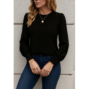 MDB Kadın Uzun Kollu Bisiklet Yaka Pileli Ithal Krep Bluz