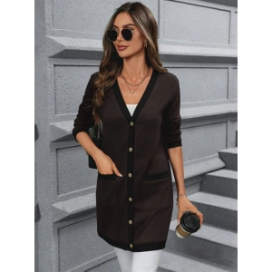 MDB Kadın Uzun Kollu Cepli önden Düğmeli Uzun Modal Ceket Hırka