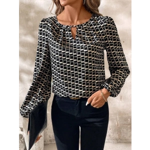 MDB Kadın Uzun Kollu Damla Detaylı Yaka Desenli Süprem Bluz