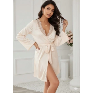 MDB Kadın Uzun Kollu Dantel Yakalı Belden Kuşaklı Viskon Gecelik