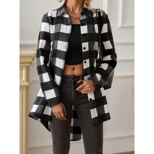 MDB Kadın Uzun Kollu Ekoseli önden Düğmeli Dokuma Uzun Gömlek