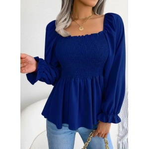 MDB Kadın Uzun Kollu Geometrik Yakalı Gipe Detaylı Krep Bluz