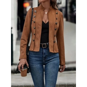 MDB Kadın Uzun Kollu Hakim Yaka Yanlardan Düğmeli Kısa Süet Ceket