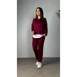 MDB Kadın Uzun Kollu Kapşonlu Bağcıklı Viskon Iki Iplik Bluz Ve Pantolon Ikili Takım