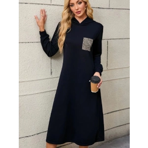 MDB Kadın Uzun Kollu Kapşonlu Cep Detaylı Viskon Iki Iplik Maxi Elbise