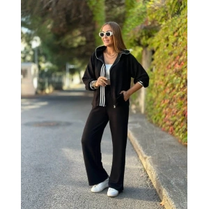 MDB Kadın Uzun Kollu Kapşonlu Onu şerit Detaylı Fermuarlı Viskon Iki Iplik Bluz Ve Pantolon Ikili Takım