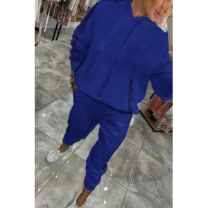 MDB Kadın Uzun Kollu Kapşonlu Pulpayet Detay Viskon Iki Iplik Bluz Ve Pantolon Ikili Takım