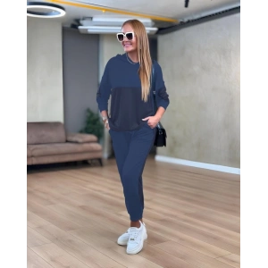 MDB Kadın Uzun Kollu Kapşonlu Viskon Iki Iplik Bluz Ve Pantolon Ikili Takım