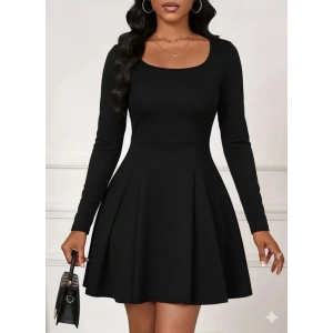 MDB Kadın Uzun Kollu Kare Yakalı Mini Ithal Krep Elbise