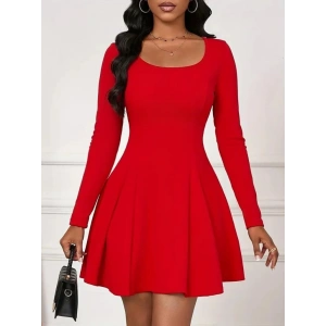 MDB Kadın Uzun Kollu Kare Yakalı Mini Ithal Krep Elbise