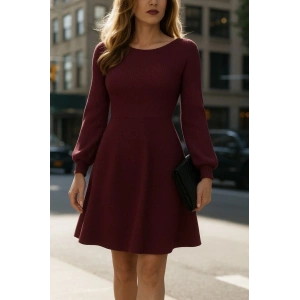MDB Kadın Uzun Kollu Kayık Yaka Kısa Triko Elbise