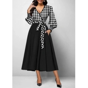 MDB Kadın Uzun Kollu Kruvaze Yaka Dalgıç Krep Midi Boy Elbise