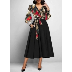 MDB Kadın Uzun Kollu Kruvaze Yaka Dalgıç Krep Midi Boy Elbise