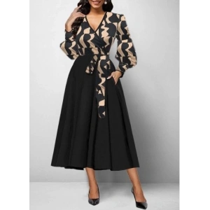 MDB Kadın Uzun Kollu Kruvaze Yaka Dalgıç Krep Midi Boy Elbise