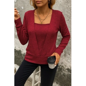 MDB Kadın Uzun Kollu Kruvaze Yaka Kol Ve Etek Ucu Manşet Detay Yumoş Bluz