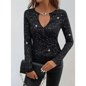 MDB Kadın Uzun Kollu Kruvaze Yakalı Aksesuarlı Dalgıç Bluz