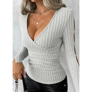 MDB Kadın Uzun Kollu Kruvaze Yakalı Incili şardonlu Kaşkorse Bluz